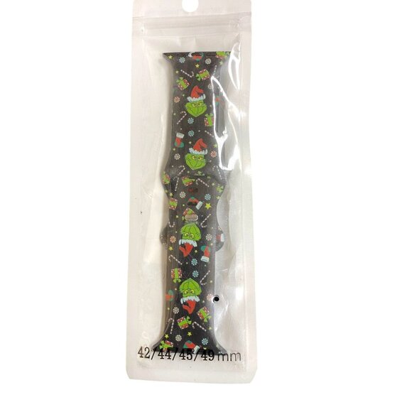 Grinch-Themed Silicone Apple Watch Band 42/44/45/49mm Christmas Holiday - Picture 1 of 4